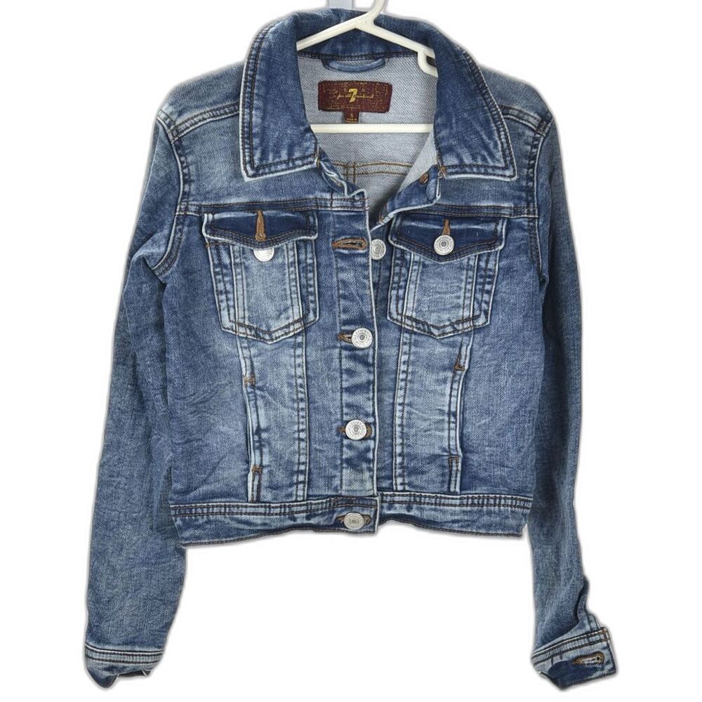 7 For All Mankind Button Down Fitted Stonewash Down Denim Jean acket Size S